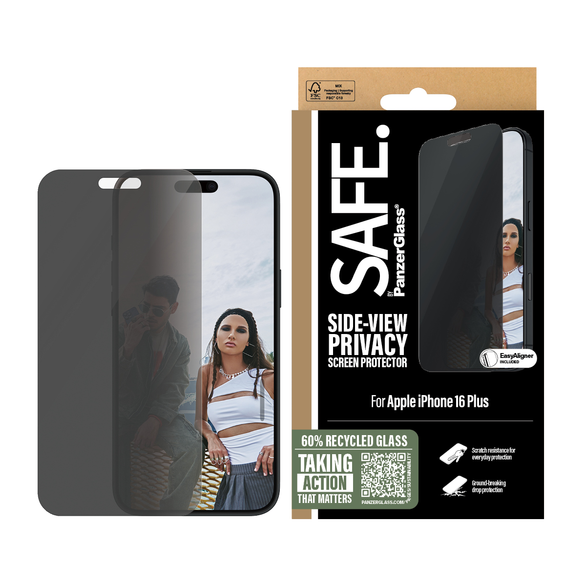 Προστατευτικό γυαλί Safe by PanzerGlass Privacy για iPhone 16 Plus / 15 Plus – Πλήρης κάλυψη οθόνης με φίλτρο ιδιωτικότητας