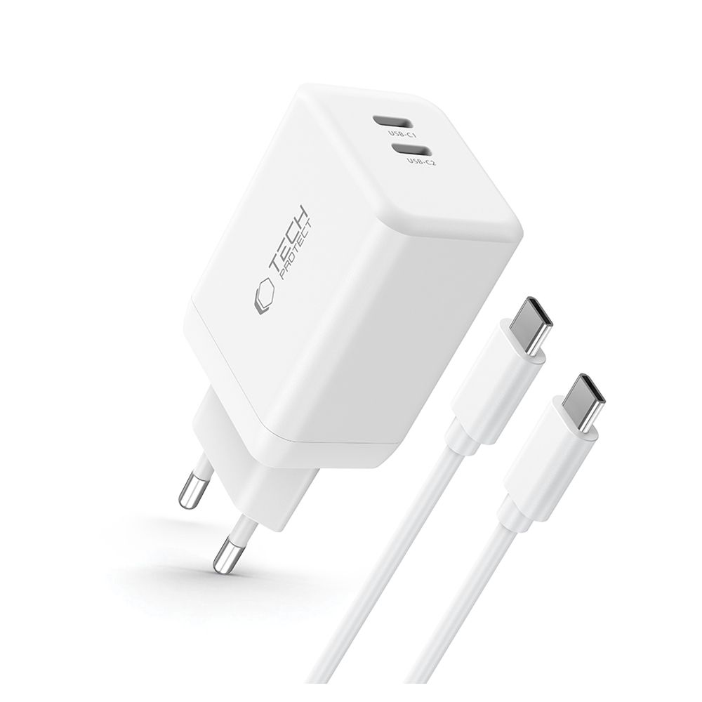 Φορτιστής Tech Protect Fast Charger 2-Port USB-C  PD45W - White