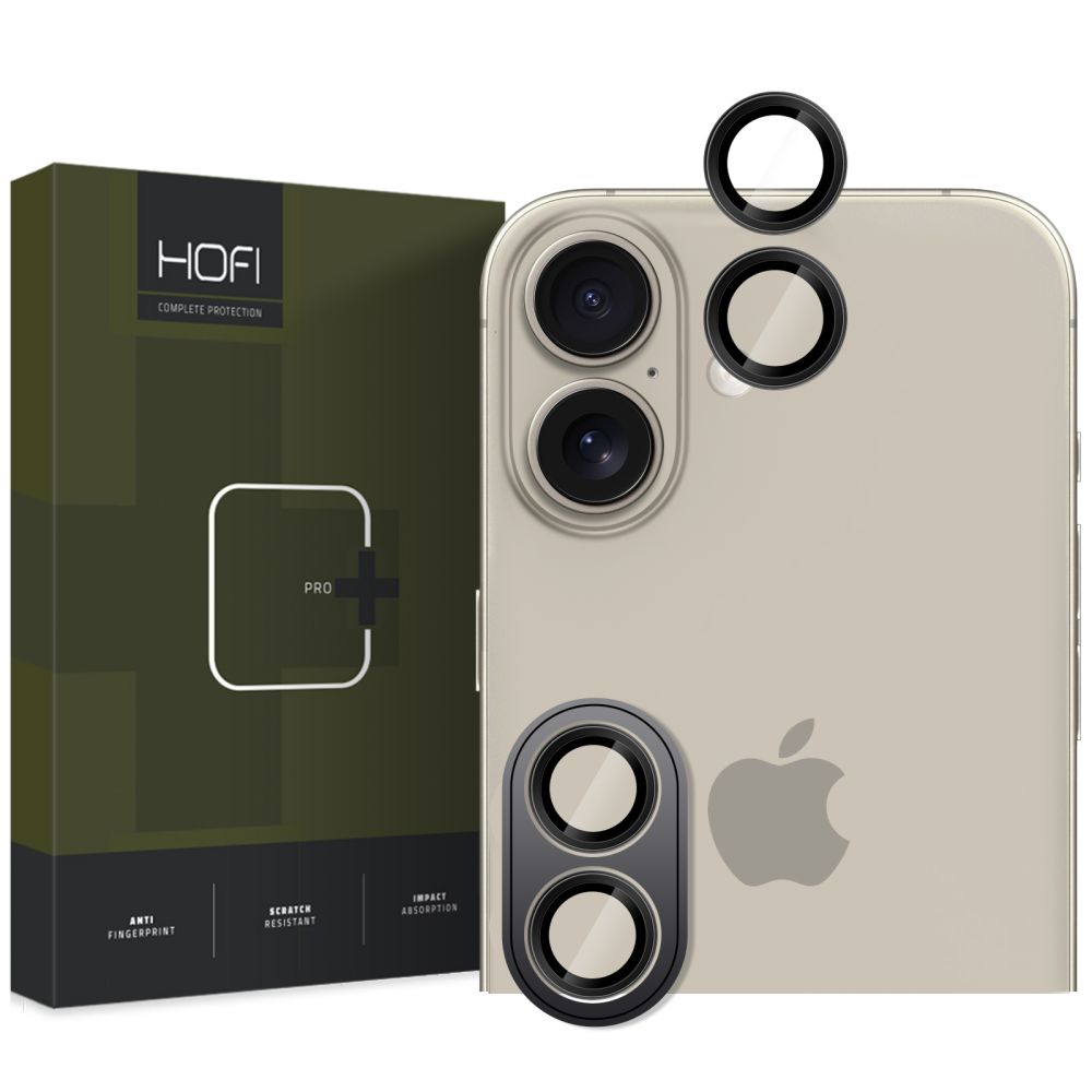 Hofi Pro+ Camera Camring Cover για iPhone 16 σε μαύρο, λεπτομέρεια σχεδιασμού.