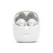 Κοντινή λήψη των JBL Tune Flex σε λευκό χρώμα τοποθετημένα στη θήκη φόρτισης