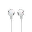 Κοντινή λήψη των JBL Tune 215 BT με flat tangle-free καλώδιο σε λευκό χρώμα