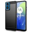 Θήκη Tech Protect Carbon Brushed TPU μαύρη για Motorola Moto E14 - μπροστινή όψη με κομψό carbon φινίρισμα