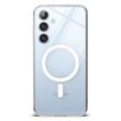 Κοντινή λήψη της θήκης Ringke Magnetic Clear για Samsung Galaxy S24 FE 5G Fusion, προβολή διαφανούς υλικού που αναδεικνύει το χρώμα του κινητού.