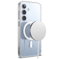 ήκη Ringke Magnetic Clear τοποθετημένη σε Samsung Galaxy S24 FE 5G Fusion με δυνατότητα ασύρματης φόρτισης.