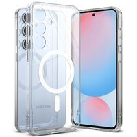 Θήκη Ringke Magnetic Clear για Samsung Galaxy S24 FE 5G Fusion, πλήρης όψη μπροστά, προβολή διαφανούς υλικού.
