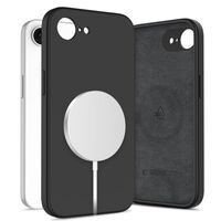 ech Protect Liquid Silicone MagSafe - Black τοποθετημένη στο iPhone 16e, κομψός σχεδιασμός.Ελαστική αλλά ανθεκτική κατασκευή για τέλεια εφαρμογή στο iPhone 16e.