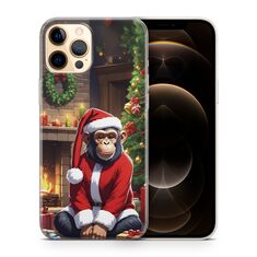 Χριστουγεννιάτικη θήκη κινητού με χιμπατζή και γιορτινά σχέδια.