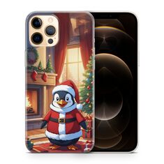 Αστεία χριστουγεννιάτικη θήκη κινητού με το σχέδιο του πιγκουίνου και χριστουγεννιάτικη ατμόσφαιρα.