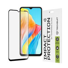 Εικόνα της συσκευασίας του Techsuit Tempered Glass Full Cover, αναδεικνύοντας τη συμβατότητα με Oppo A18 4G και Oppo A38.