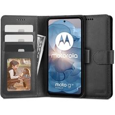 Θήκη Tech Protect Wallet Black - Εξωτερική όψη σε μαύρο δερμάτινο σχέδιο για Motorola Moto E14/G04/G24/G24 Power