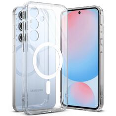 Θήκη Ringke Magnetic Clear για Samsung Galaxy S24 FE 5G Fusion, πλήρης όψη μπροστά, προβολή διαφανούς υλικού.