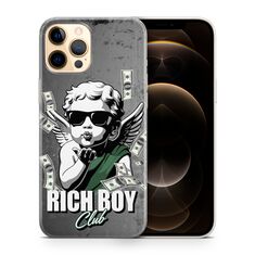 Θήκη κινητού με αστείο σχέδιο Rich Boy Club, αγγελάκι και χρήματα.