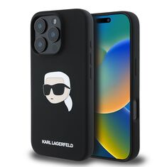Μαύρη θήκη Karl Lagerfeld iPhone 16 Pro με σχέδιο Karl's Head