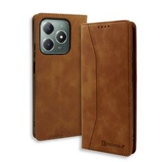 Κοντινή όψη της καφέ θήκης Bodycell PU Leather Book για Realme C61 / C63 4G.