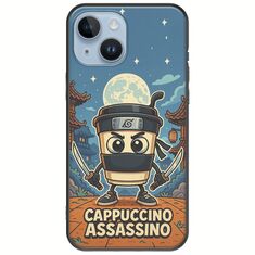 Brainrot - Cappuccino Assasino iPhone 15 Black TPU (Μαύρη Σιλικόνη)