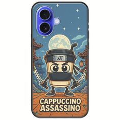 Brainrot - Cappuccino Assasino iPhone 16 Black TPU (Μαύρη Σιλικόνη)