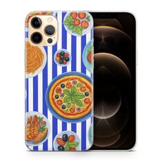 Θήκη κινητού Mediterranean Feast με μεσογειακά πιάτα και μπλε ρίγες