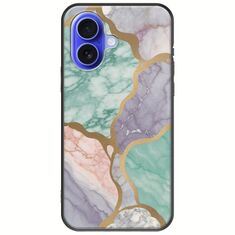 The Marble Collection - Pastel iPhone 16 Black TPU (Μαύρη Σιλικόνη)