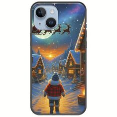 Santa Over The Village iPhone 15 Black TPU (Μαύρη Σιλικόνη)