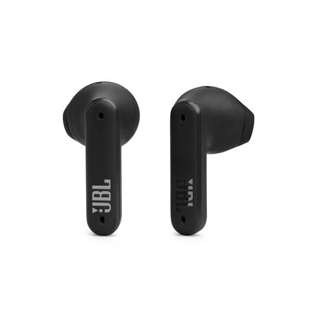 Κοντινή λήψη των JBL Tune Flex TWS Wireless με μαύρο φινίρισμα και touch controls