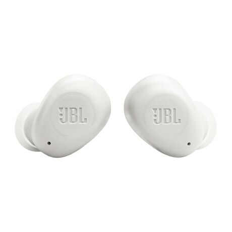 Κοντινή λήψη των JBL Wave Buds που αποκαλύπτει τον εργονομικό και minimal σχεδιασμό τους
