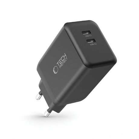 Φορτιστής Tech Protect Fast Charger 2-Port USB-C  PD45W Gan  - Black