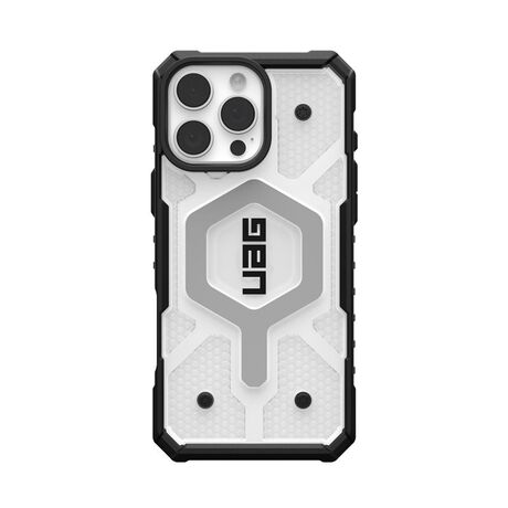 iPhone 16 Pro  μέσα στη θήκη UAG Pathfinder MagSafe σε Ice χρώμα, έτοιμο για χρήση.