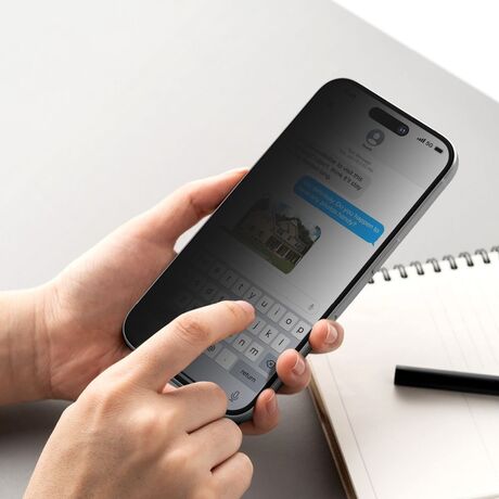 Ανθεκτικό γυαλί 9H του Ringke Tempered Glass Privacy για iPhone 16 Pro Max, κοντινή όψη