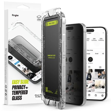 Ringke Tempered Glass Privacy Easy Slide 2-Pack για iPhone 16 Pro Max, με ενεργοποιημένο Privacy Filter