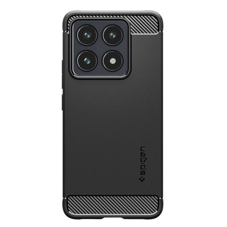 Κοντινό πλάνο carbon fiber design της θήκης Spigen Rugged Armor για Xiaomi 14T Pro
