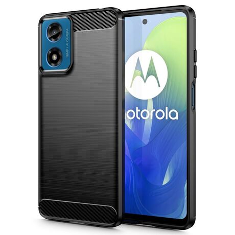Θήκη Tech Protect Carbon Brushed TPU μαύρη για Motorola Moto E14 - μπροστινή όψη με κομψό carbon φινίρισμα