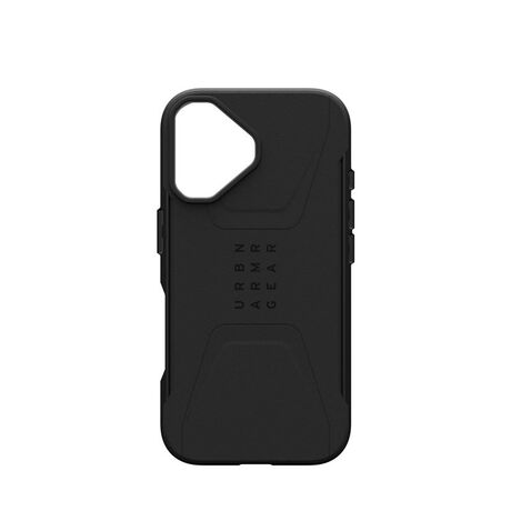 Πλάγια όψη της θήκης UAG Civilian Magsafe Black, δείχνοντας τα ανυψωμένα άκρα και τη λεπτότητα του σχεδιασμού.