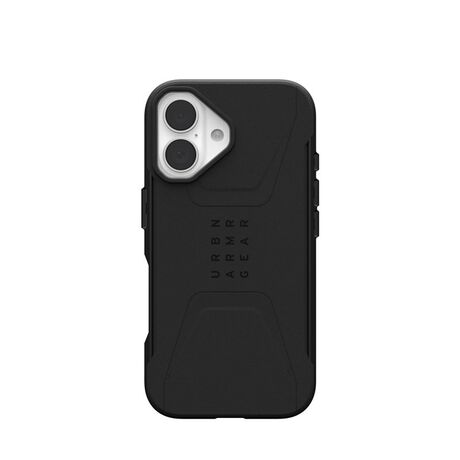 iPhone 16 τοποθετημένο στη θήκη UAG Civilian Magsafe Black, αναδεικνύοντας την εφαρμογή και το στυλ.