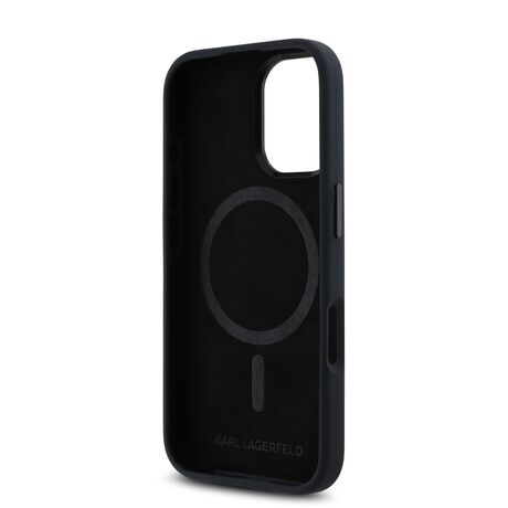 Θήκη iPhone 16 Karl Lagerfeld Initial Metal Logo σε μαύρο χρώμα