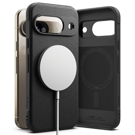 Λεπτομέρεια αντιολισθητικής υφής Ringke Onyx Magnetic Magsafe μαύρης για Google Pixel 9 5G."