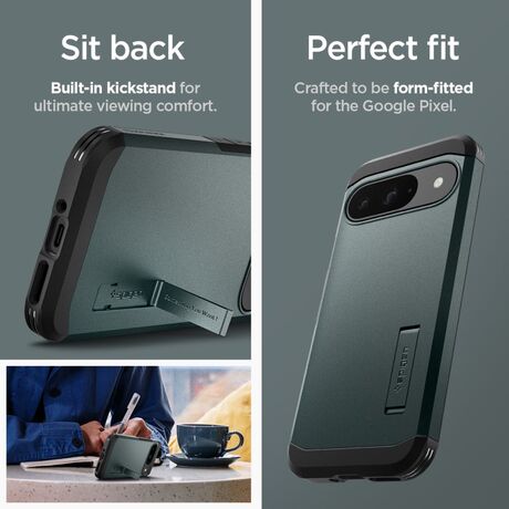 νσωματωμένο stand στη θήκη Spigen Tough Armor για άνετη προβολή στο Google Pixel 9 / 9 Pro.
