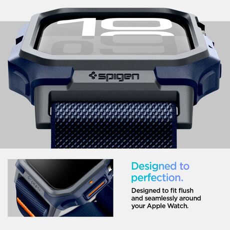 Λεπτομέρειες υλικού TPU της θήκης Spigen Lite Fit Pro Navy Blue για το Apple Watch 10 (46mm).