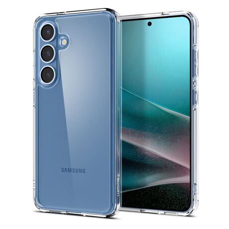 Θήκη Spigen Ultra Hybrid - Crystal Clear τοποθετημένη στο Samsung Galaxy S25+ 5G, δείχνοντας την απόλυτη διαφάνεια.