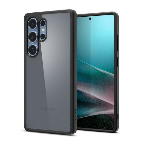 Θήκη Spigen Ultra Hybrid - Frost Black τοποθετημένη στο Samsung Galaxy S25 Ultra 5G, δείχνοντας τη λεπτή προστασία.