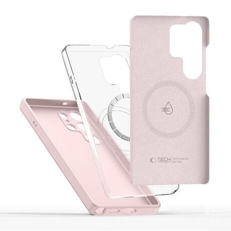Εικόνα θήκης Tech-Protect για Samsung Galaxy S25 Ultra 5G που δείχνει τη συμβατότητα με ασύρματη φόρτιση MagSafe.