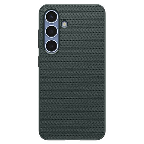 Πράσινη θήκη Spigen Galaxy S25 5G με υφή ματ φινιρίσματος για προστασία από δακτυλικά αποτυπώματα.