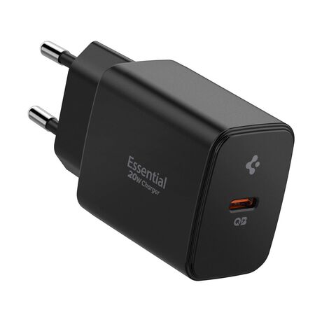 Προβολή του Spigen Essential EE201EU Φορτιστή Τοίχου USB-C 20W σε μαύρο χρώμα.