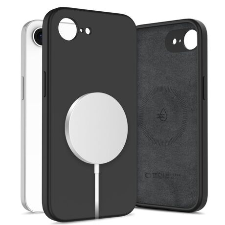 ech Protect Liquid Silicone MagSafe - Black τοποθετημένη στο iPhone 16e, κομψός σχεδιασμός.Ελαστική αλλά ανθεκτική κατασκευή για τέλεια εφαρμογή στο iPhone 16e.