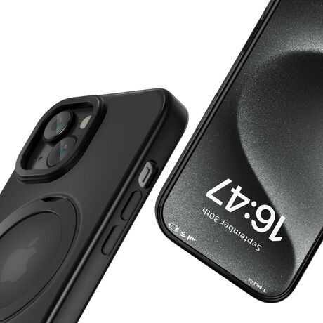 Πλευρική όψη θήκης MagRing Matte Black για iPhone 16e