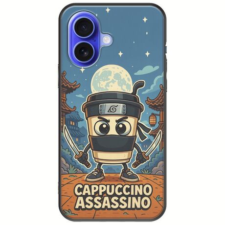Brainrot - Cappuccino Assasino iPhone 16 Black TPU (Μαύρη Σιλικόνη)