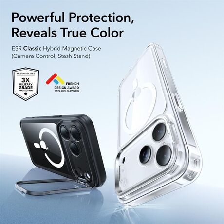 ESR iPhone 17 Pro θήκη διάφανη με μαύρο πλαίσιο και kickstand