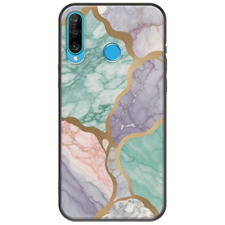 The Marble Collection - Pastel Huawei P30 Lite Black TPU (Μαύρη Σιλικόνη)