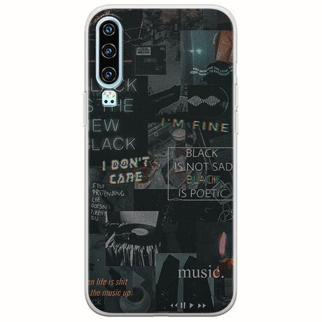 Aesthetic Black Huawei P30 Flexible TPU (Διάφανη Σιλικόνη)
