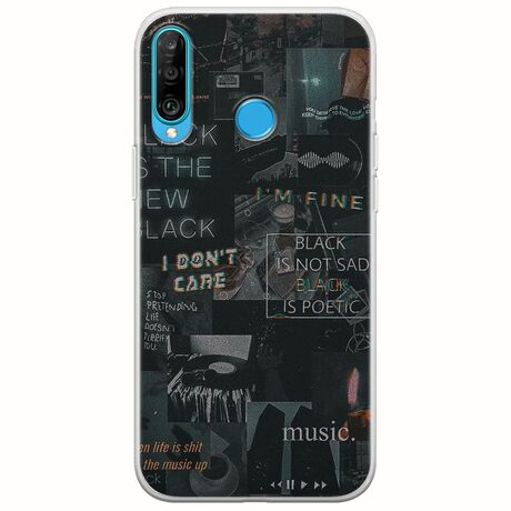 Aesthetic Black Huawei P30 Lite Flexible TPU (Διάφανη Σιλικόνη)