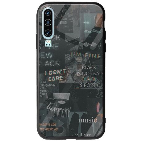 Aesthetic Black Huawei P30 Groove TPU (Tempered Glass και TPU)